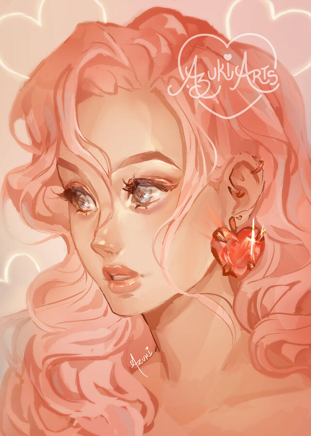 Pink Hair Girl Original Character | Limited Edition Art Print Original anime character by Azuki Arts featuring an elegant pink hair girl's portrait. Stylized illustration available as a physical print.