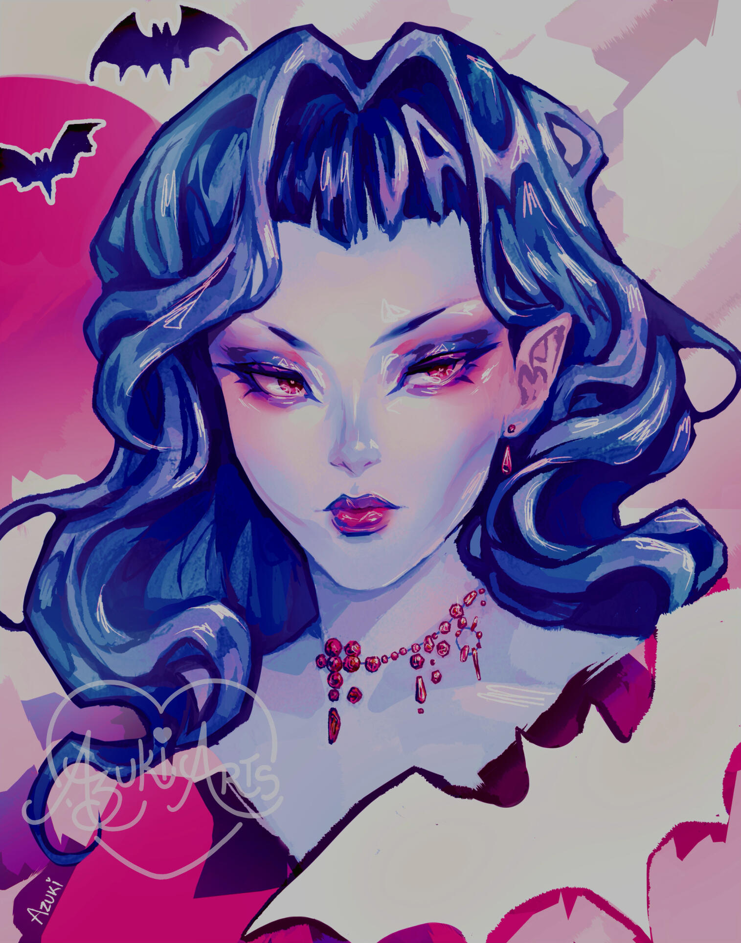 Vamp Original Character | Limited Edition Art Print Original character Vamp by Azuki Arts featuring Vamp, bats, and clouds. Stylized illustration available as a physical print.